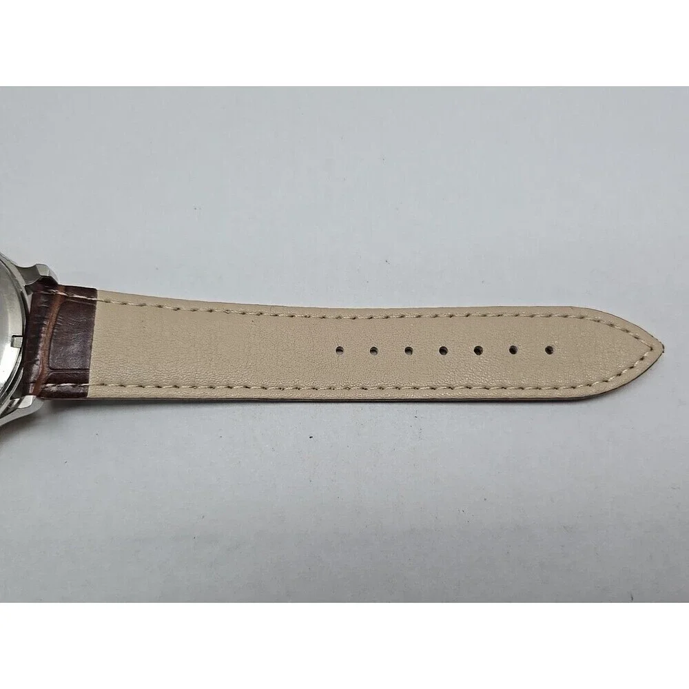 Armitron Mens Dress Watch Date Two Tone Coin Bezel Brown Leather New Battery